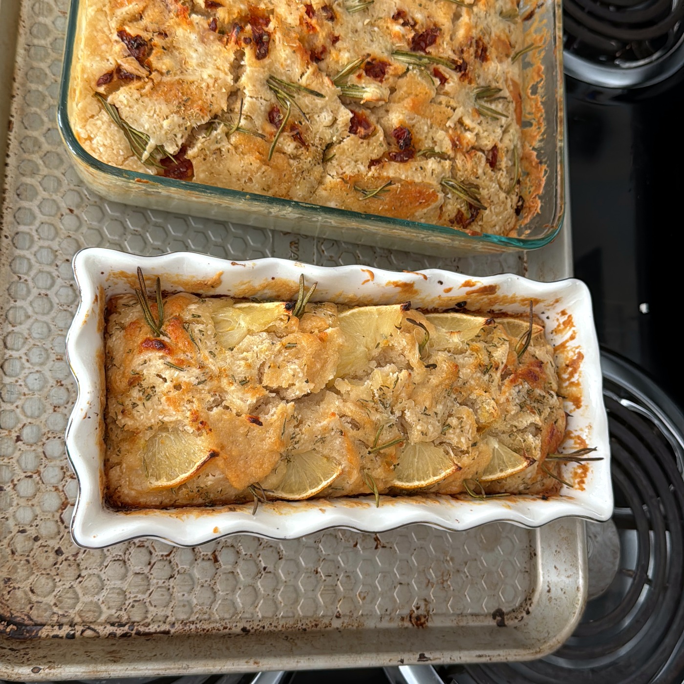 A dish of homemade bread pudding