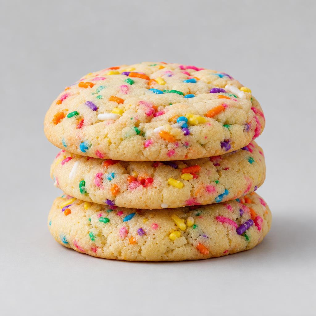 A stack of birthday funfetti cookies packed with rainbow sprinkles