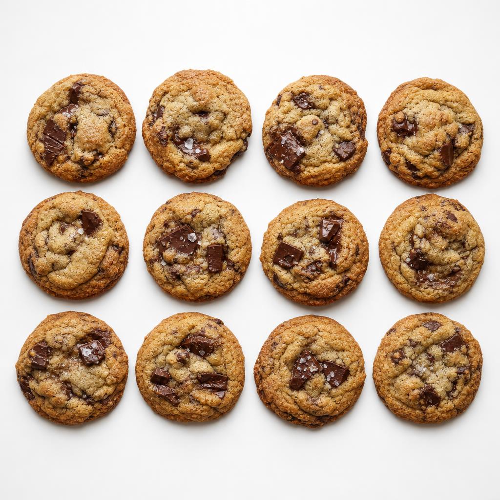 A batch of thick soft-baked chocolate chip cookies