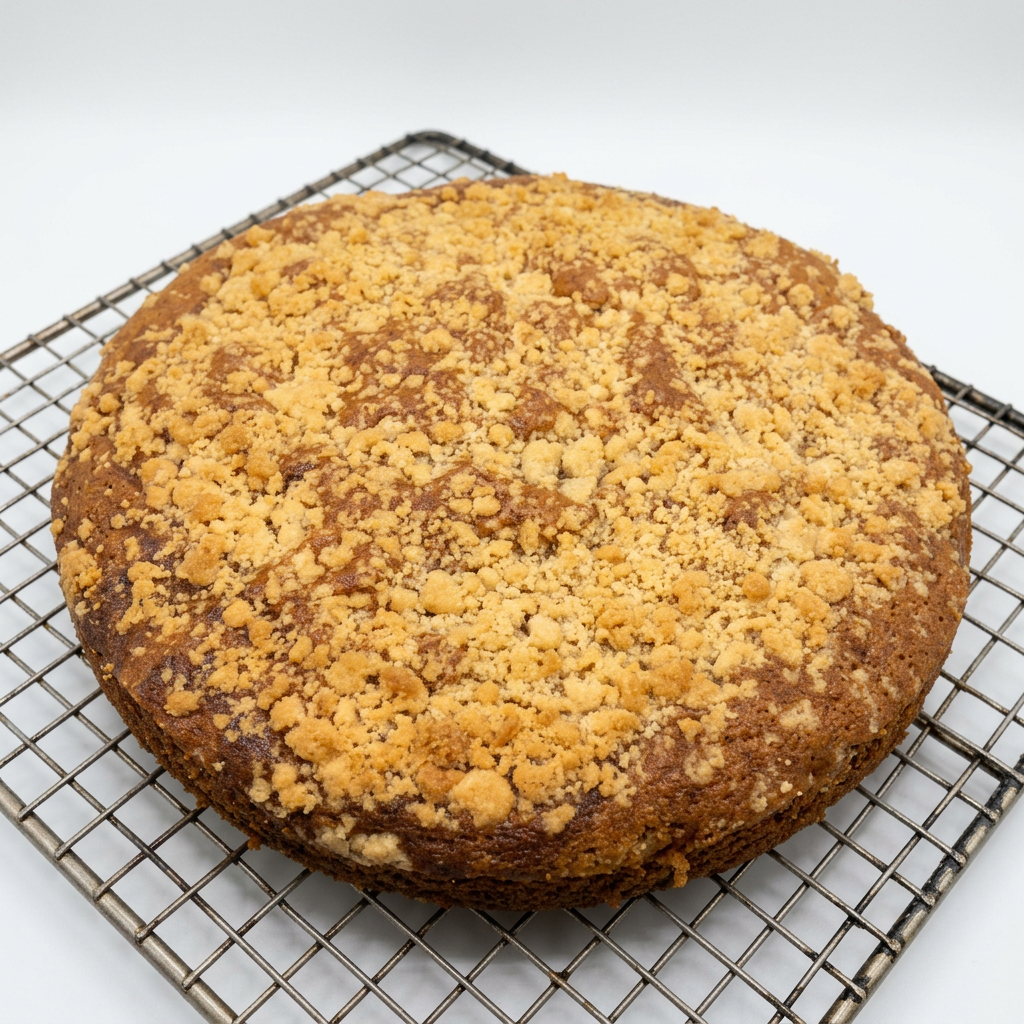 Cinnamon crumb cake dusted with powdered sugar