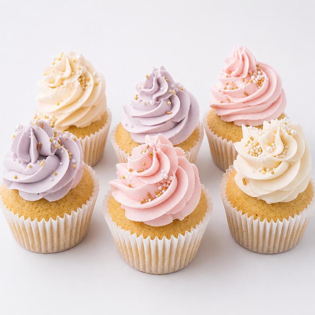 Buttercream swirled cupcakes on a cake stand
